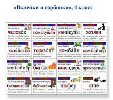 Словарные слова Вклейки и сорбонки. 4 класс (Мария Несветайлова)