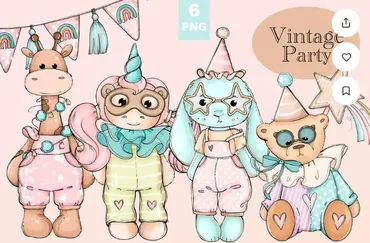 [Palmpink Illustrations] Винтажные плюшевые игрушки Клип-арт (Дарья Львова)