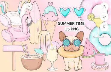 [Palmpink Illustrations] Набор иллюстраций Summertime Clip art (Дарья Львова)