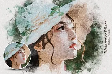 [Creativemarket] Realistic Watercolor Portrait Effect. Шаблон с эффектом реалистичного акварельного портрета (liptouse)