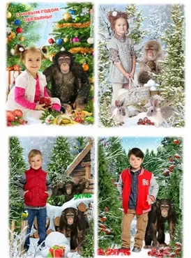 [ctw-design.blogspot] Зимние коллажи для детей с обезьянами - 2, ноябрь 2015