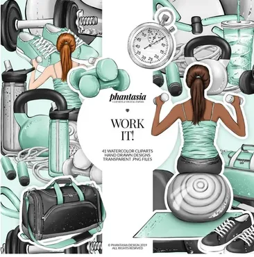 [PhantasiaDesign] Fitness Watercolor Clipart