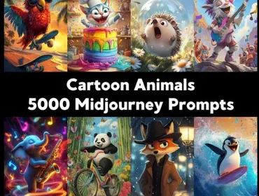 [ChillaxDesignsArt] 5000 промптов изображений мультяшных животных для постеров, клипартов, комиксов в Midjourney