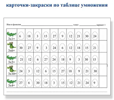 Карточки-закраски по таблице умножения (Мария Несветайлова)