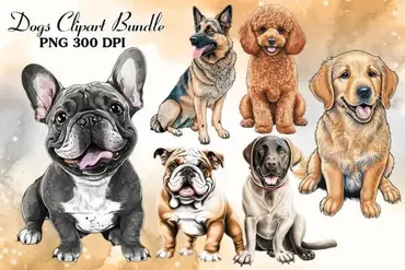 [Creativefabrica] Cute Dog Sublimation Clipart Bundle / Набор сублимационных клипартов Милая собачка (Cecily Arts)