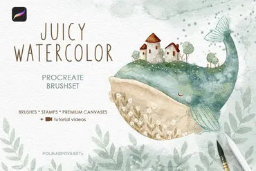 [polikarpovaart] Juicy Watercolor Brushes & Premium Canvases. Набор акварельных кистей и холстов Juicy Watercolor для Procreate (Алена Поликарпова)