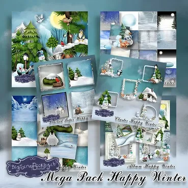 Новогодняя фотокнига. Happy Winter Mega Pack (Digiscrapbooking)