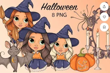 [Palmpink Illustrations] 8 PNG-клипартов на тему Хэллоуина (Дарья Львова)