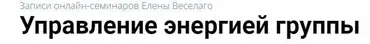 Управление энергией группы (Елена Веселаго)
