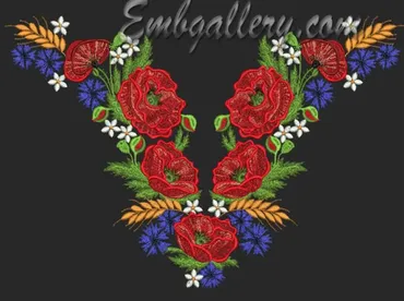 [Машинная вышивка]  Горловина с маками 2 [Embgallery]