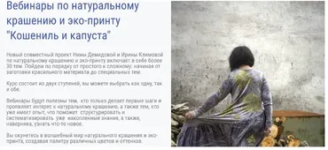 Вебинары по натуральному крашению и эко-принту «Кошениль и капуста» (Нина Демидова, Ирина Климова)