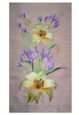 [Машинная вышивка] Лилии с ирисами flw0076 [Embroidery shop]