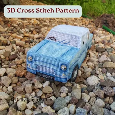 [DailyMagicStitch] Схема для вышивки крестом Ford, 3D-модель волшебного синего автомобиля для пластиковой канвы (Анастасия Славина)