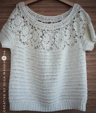 Летняя кофточка «Белые розы» крючком (aishacreative)