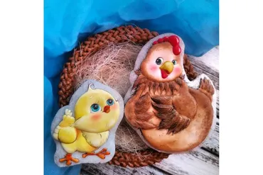 [Где торт?] Пасхальный пряничный набор. Курочка, цыпленок и лукошко (Елена Кортусова)