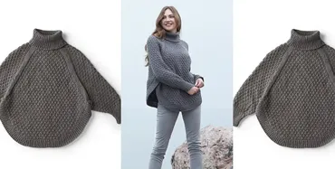 [Вяжи.ру] Пончо рельефным узором Diamond Texture