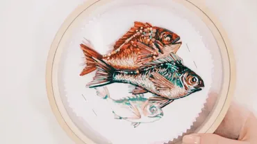 Художественная вышивка по фатину «Fish season» (Катерина Марченко)