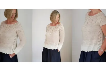 [Вяжи.ру]  Пуловер с ажурной кокеткой Lazy Olive (Texyarns)