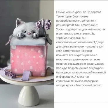 [pro.moi.tort] Торт Котенок в коробке из курса по детским 3D-тортам «Игрушки» (Анастасия Казарьянц)