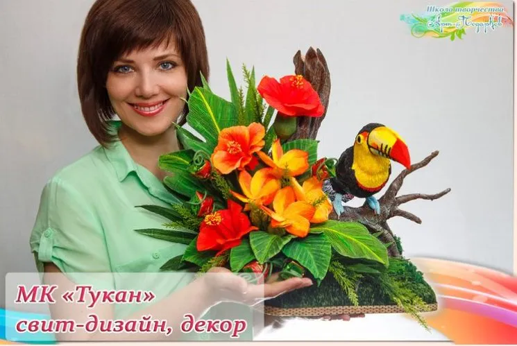 Тукан в цветах, декор, свит-дизайн (Наталья Дроздова)