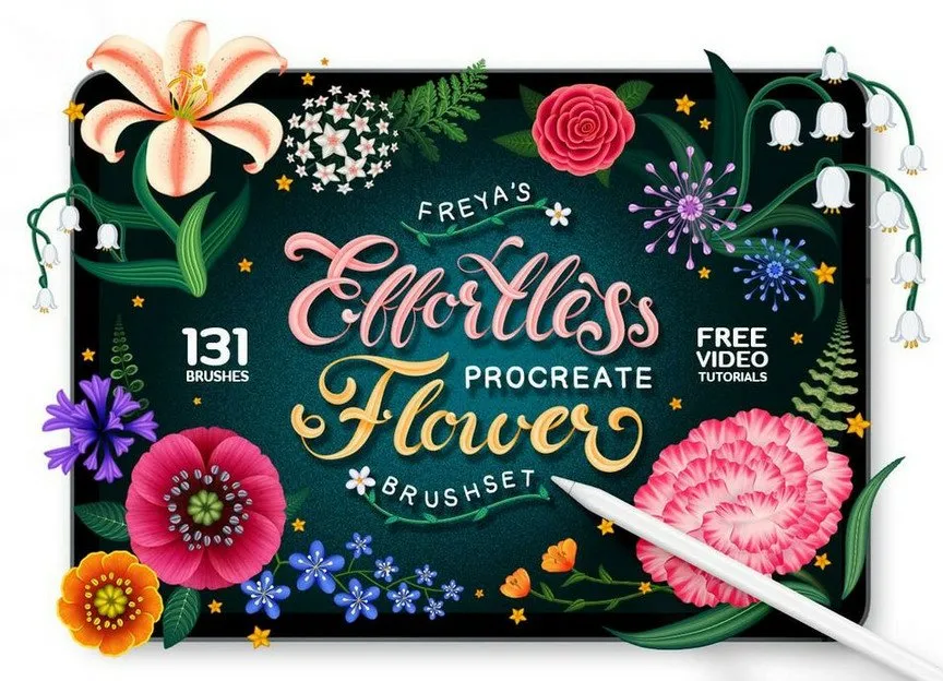 131 Effortless Flower Brushes для procreate (Freya Art)