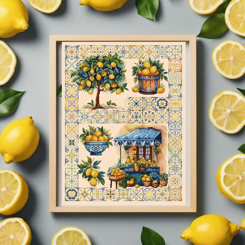 Семплер средиземноморского лимона - Схема для вышивки крестом PDF (yermakova.cross_stitch)