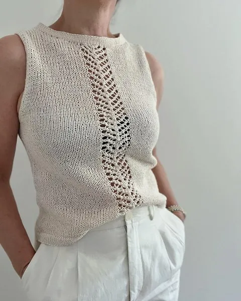 Летний топ с ажурной полосой спицами сверху Yoreum (Aegyoknit)