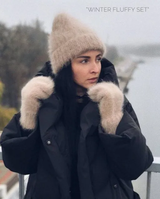 Комплект шапка и варежки Winter Fluffy Set (grenka87knit)