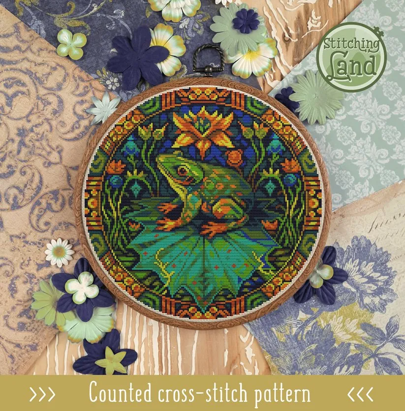 Схема для вышивки крестом «Лягушка в стиле модерн» (Stitching Land)