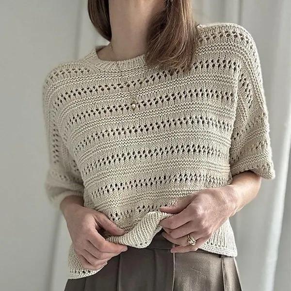 [Вяжи.ру] Вязаная спицами шелковая футболка с японским плечом Lacey Loop Tee (Otherloops)