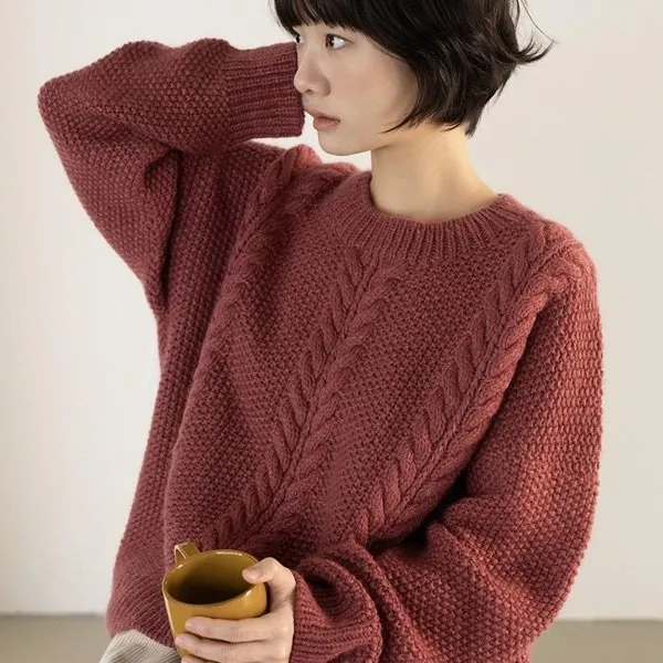 [Вяжи.ру] Свитер с косами вязаный спицами сверху Everleaf sweater (Sallyknit)