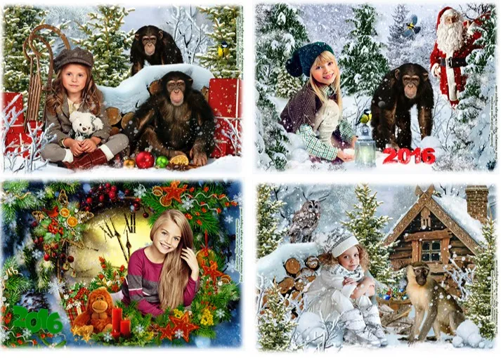 [ctw-design.blogspot] Зимние коллажи для детей с обезьянами, ноябрь 2015