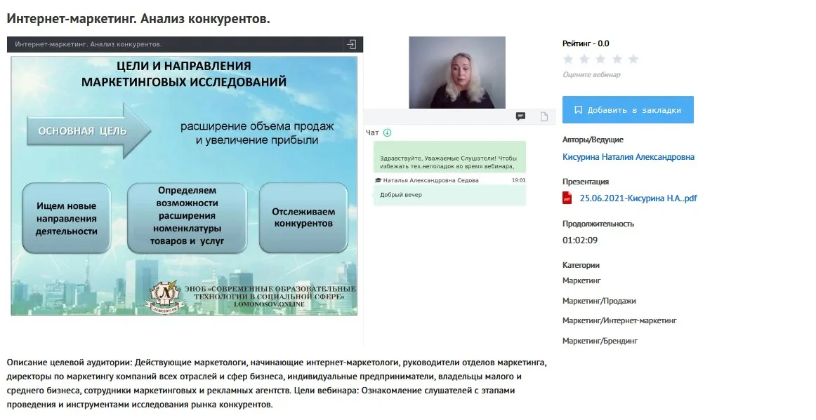 [УИПКиП] Вебинар «Интернет-маркетинг. Анализ конкурентов» (Наталия Кисурина)