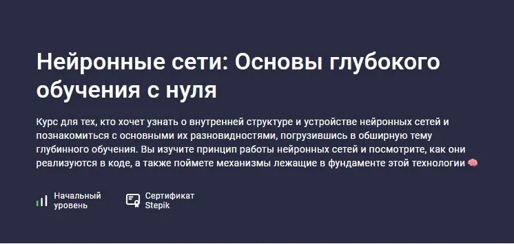 [Stepik] Нейронные сети: Основы глубокого обучения с нуля (Валерий Никаноров)