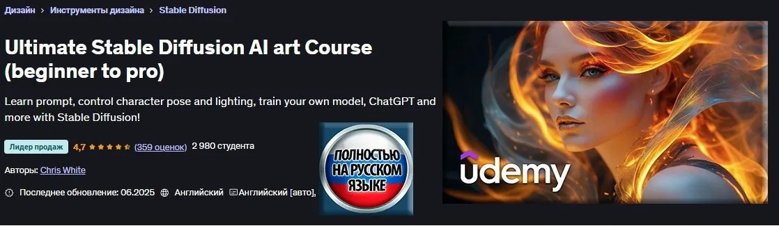 [Udemy] Полный курс по ИИ-арту в Stable Diffusion. От новичка до профи (Крис Уайт)