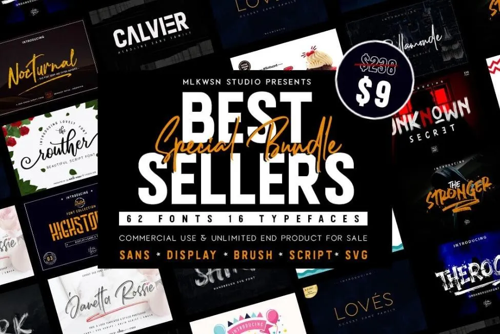 60+ Best Selling Fonts / Более 60 самых продаваемых шрифтов (MLKWSN Studio)