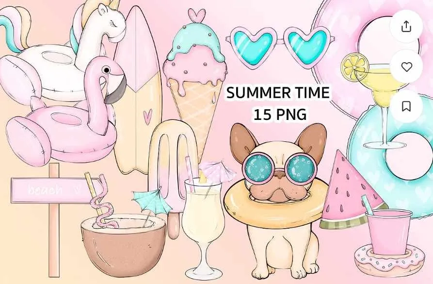 [Palmpink Illustrations] Набор иллюстраций Summertime Clip art (Дарья Львова)