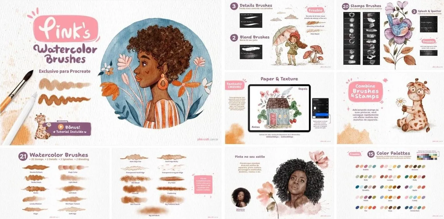 Акварельные кисти для Procreate + туториал. Pink's Watercolor Brushes (Pink craft)