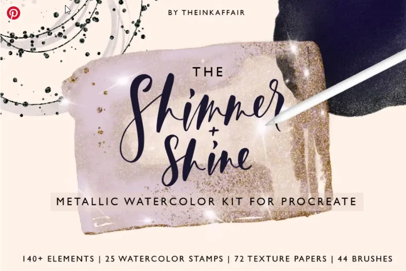 Metallic Watercolor Kit for Procreate. Набор металлической акварели для Procreate (The Ink Affair)