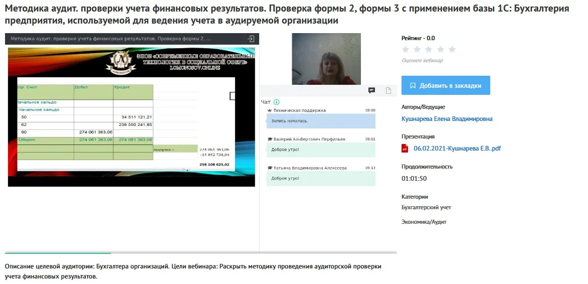 [УИПКиП] Вебинары «Методики аудиторской проверки» (Елена Кушнарева)