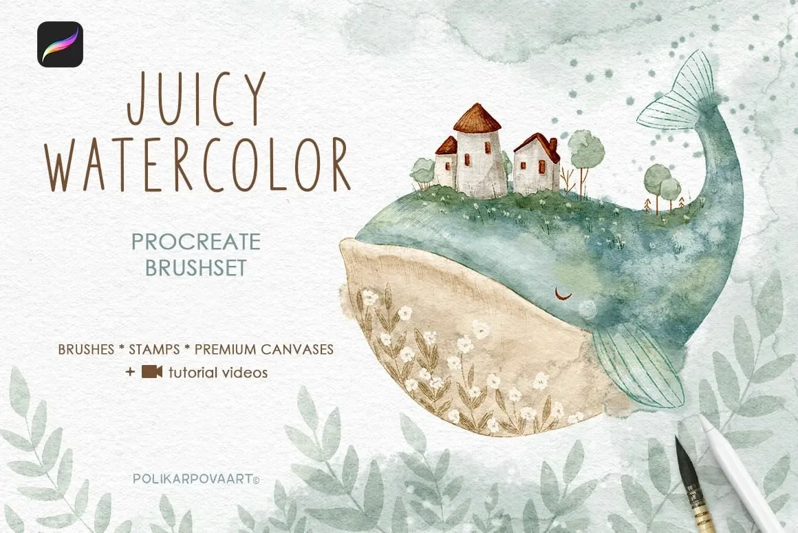 [polikarpovaart] Juicy Watercolor Brushes & Premium Canvases. Набор акварельных кистей и холстов Juicy Watercolor для Procreate (Алена Поликарпова)