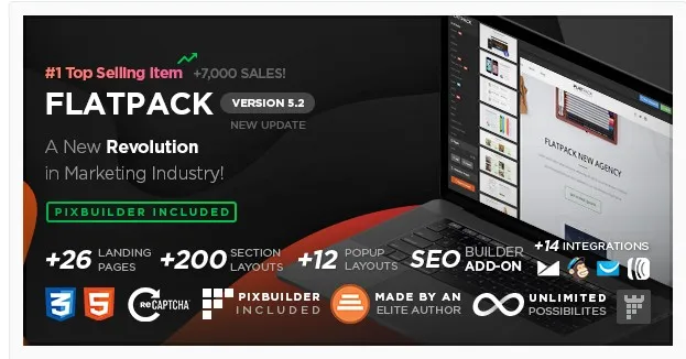 [themeforest] FLATPACK – Landing Pages Pack With Page Builder/ Пакет Целевых страниц с конструктором страниц, 2015