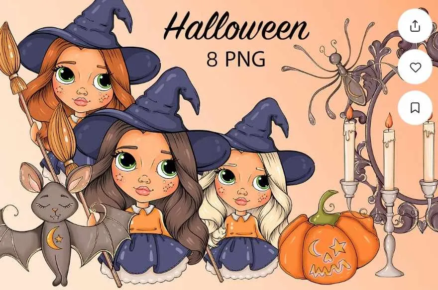 [Palmpink Illustrations] 8 PNG-клипартов на тему Хэллоуина (Дарья Львова)