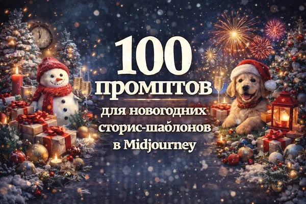 [Первый Цифровой] 100 промптов для новогодних сторис‑шаблонов в Midjourney
