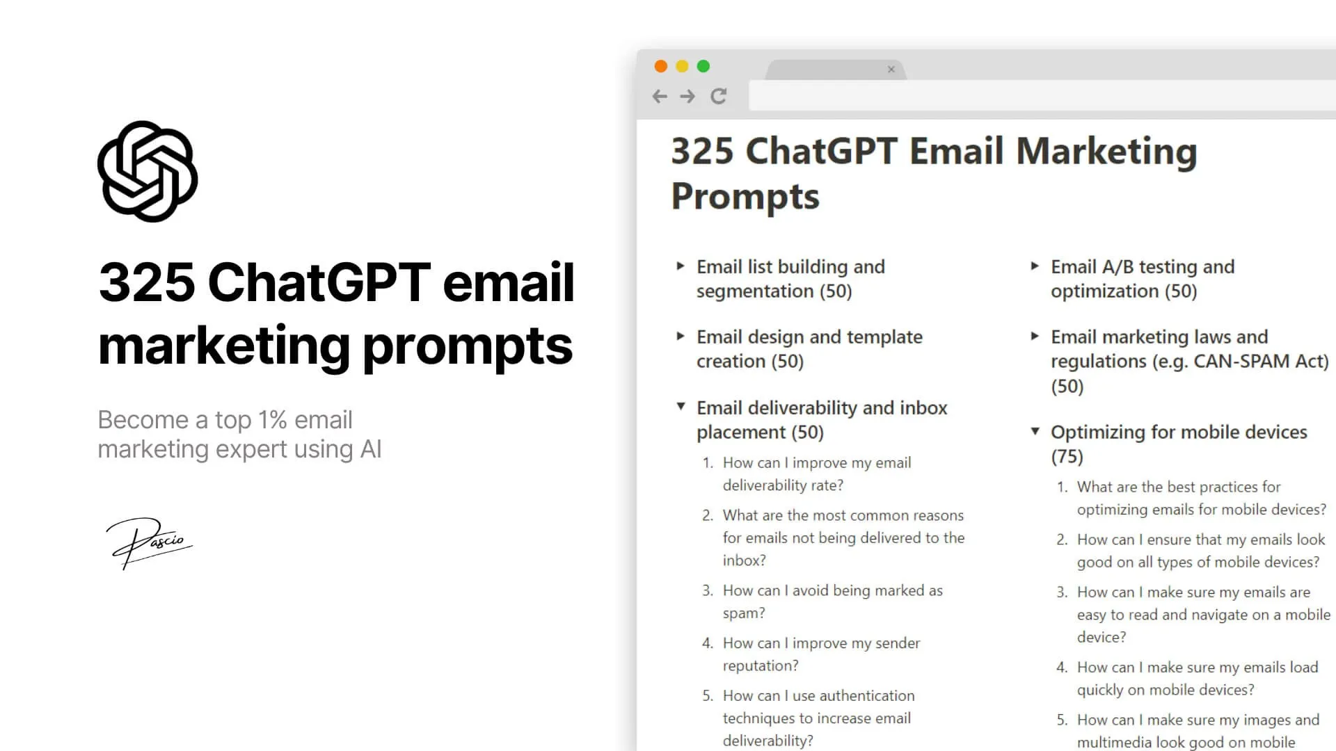 1325 запросов ChatGPT по email-маркетингу - стань лучшим (Pascio)