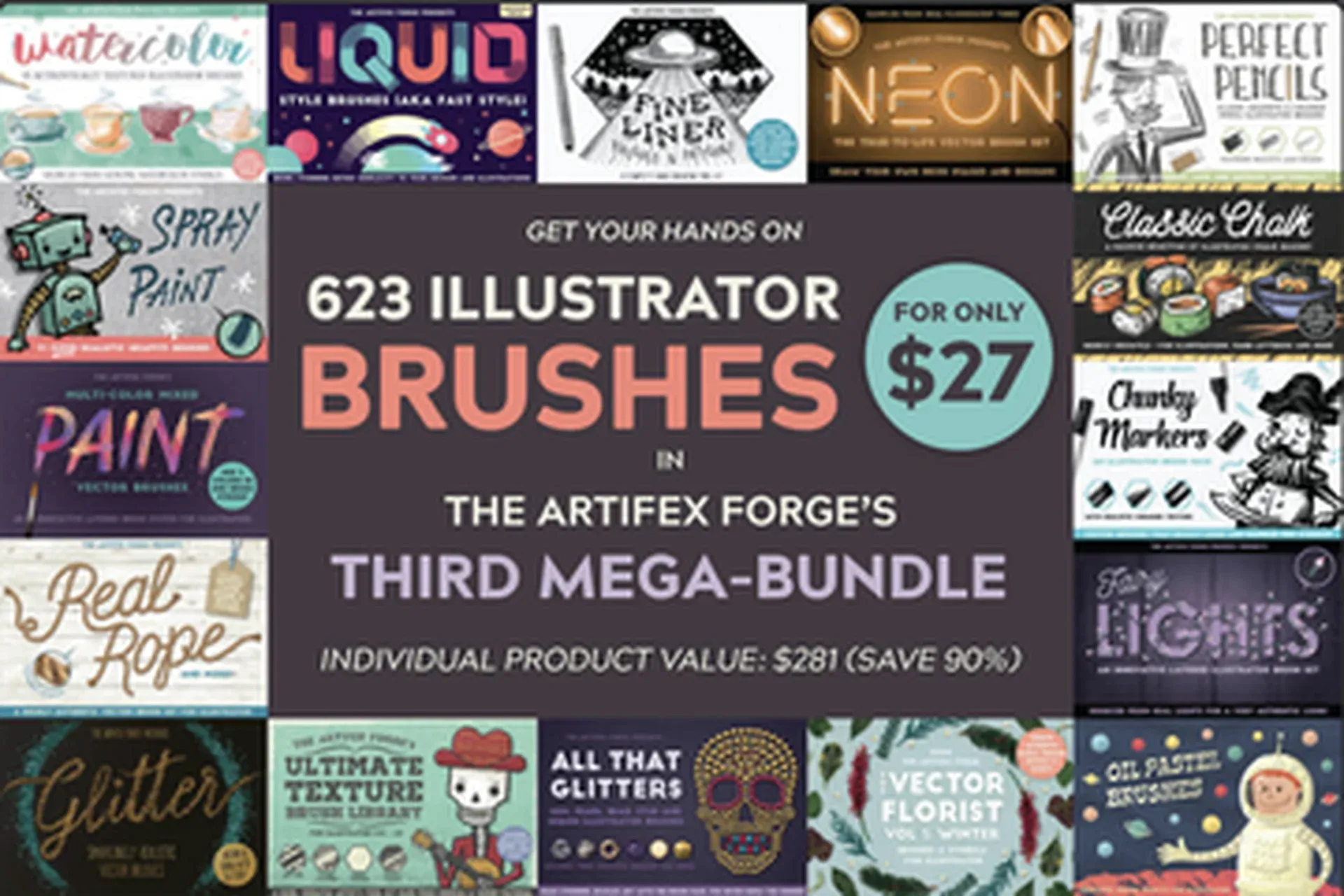 [MightyDeals] 600+ Premium Illustrator Brushes from The Artifex Forge