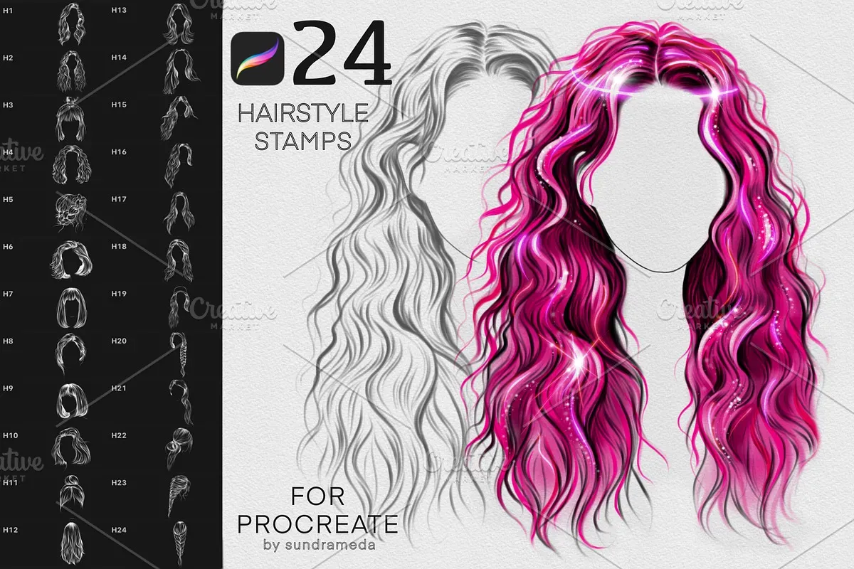 [CreativeMarket] Hairstyle II Stamp Brushes Procreate (sundrameda)