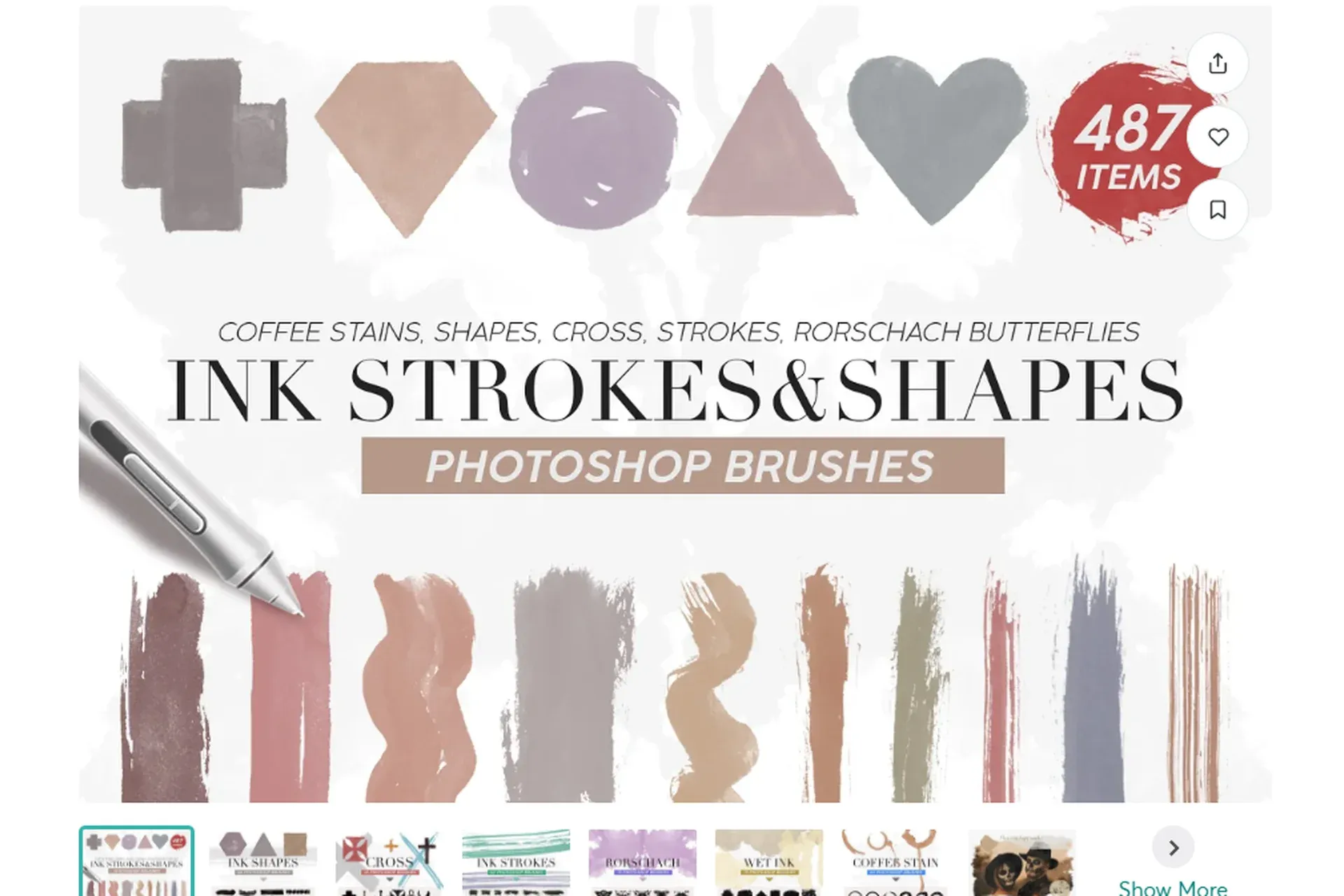 [CreativeMarket] 487 Ink Shapes Кисти Photoshop (ArtistMef)