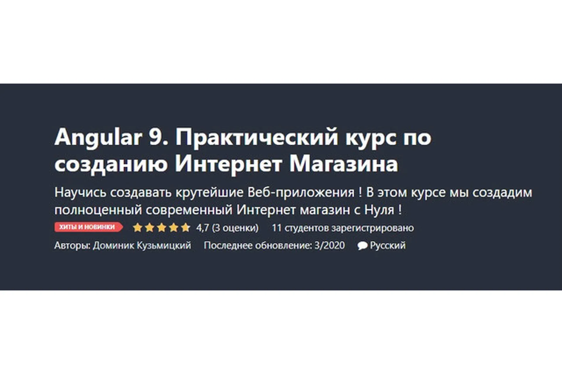 [Udemy] Angular 9. Практический курс по созданию Интернет Магазина (Доминик Кузьмицкий)