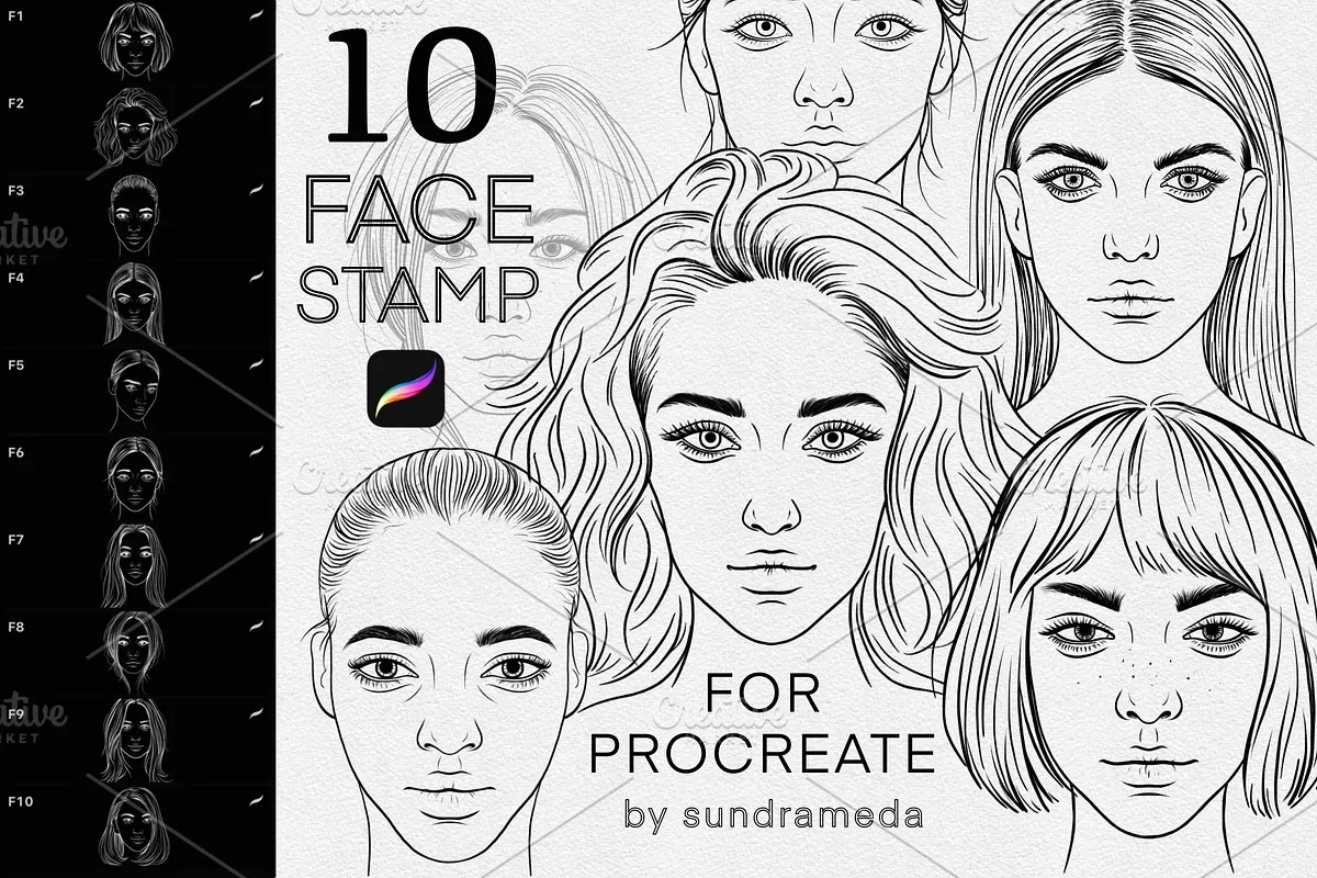 [CreativeMarket] Face Stamp Brushes Procreate (sundrameda)